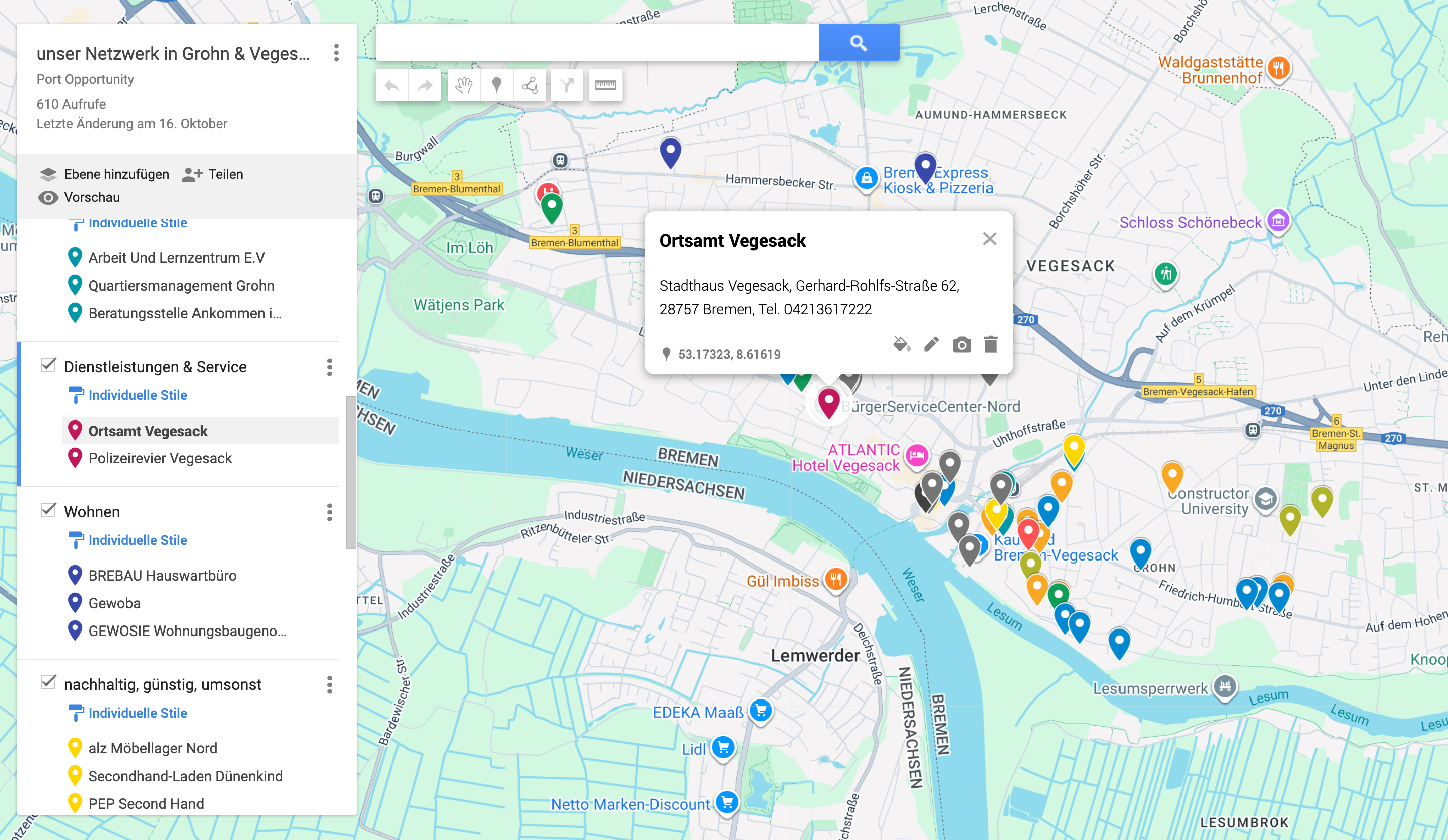 Netzwerkkarte Gohn und Vegesack